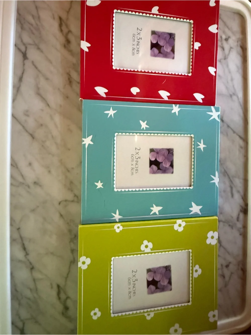 Set of 3 Decorative 2x3 Photo Frames - Red, Aqua, Lime